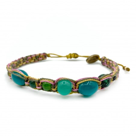 Bracelet tissé avec pierres naturelles turquoises