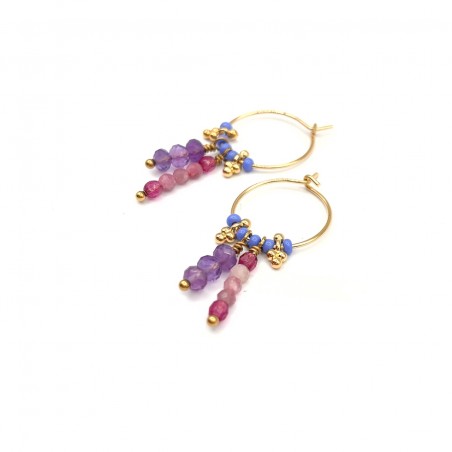 Hoops HIPPY créoles tourmaline et améthyste Hoops HIPPY créoles tourmaline et améthyste