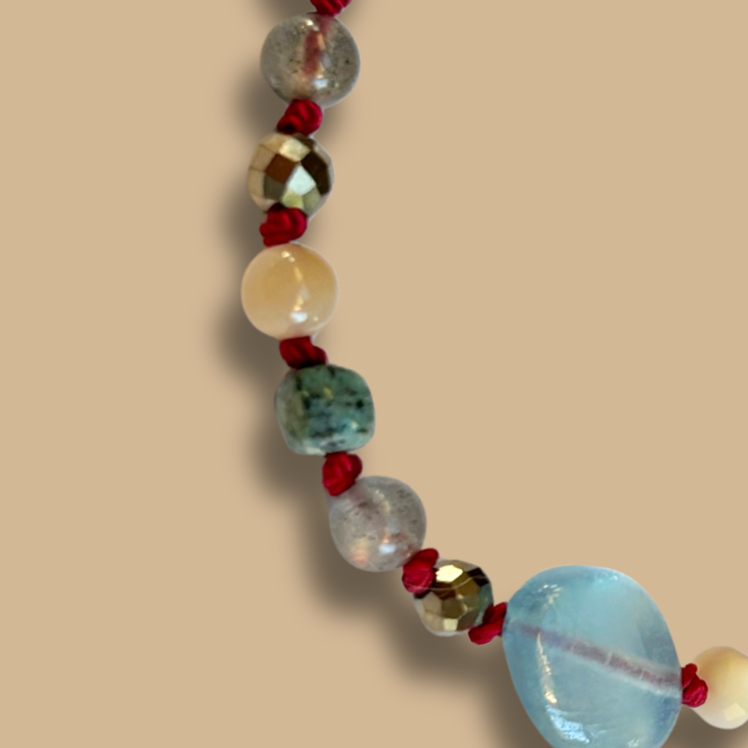 Bracelet pierre de soleil, labradorite, aigue marine - Signature