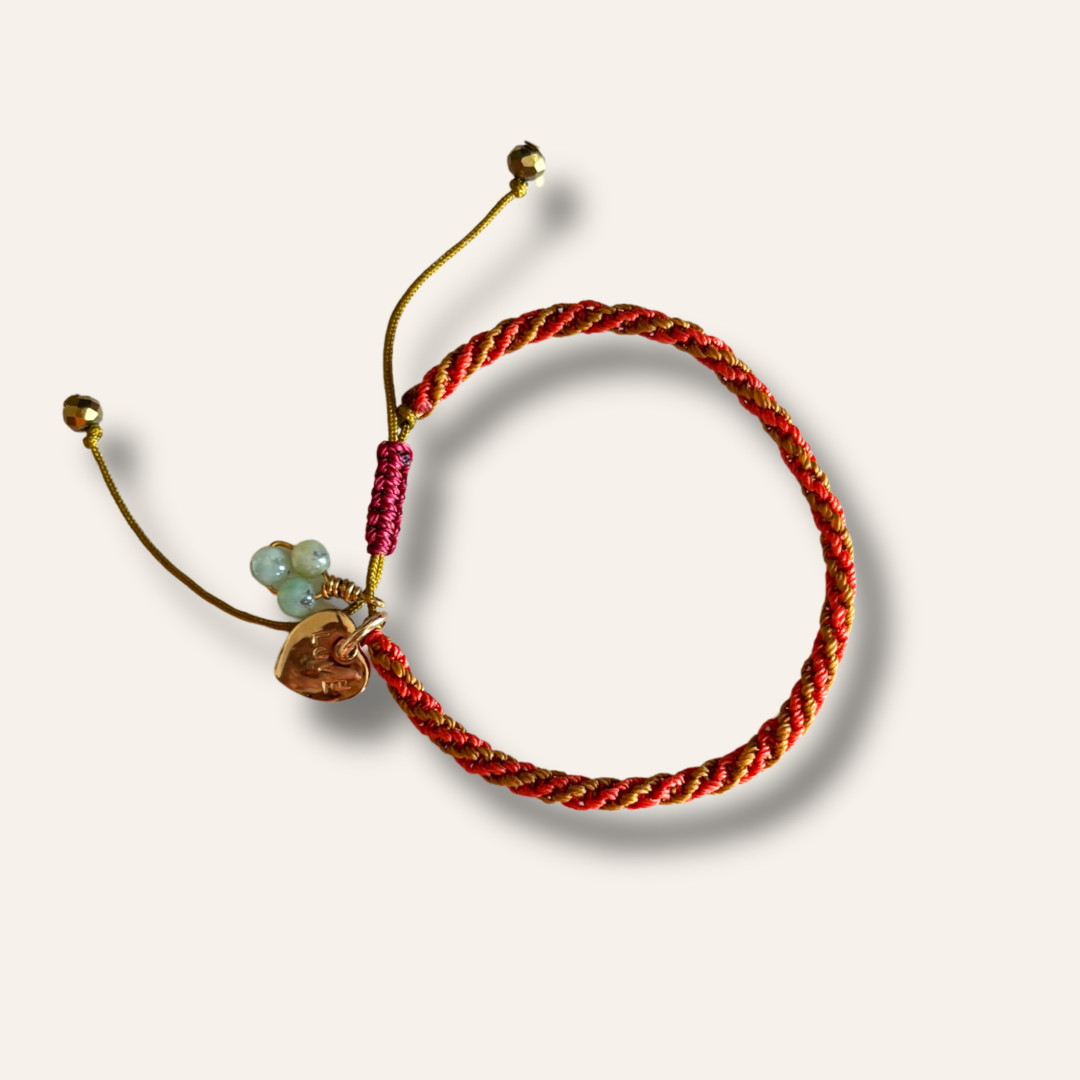 Bracelet GriGri porte-bonheur tissage ocre et orange