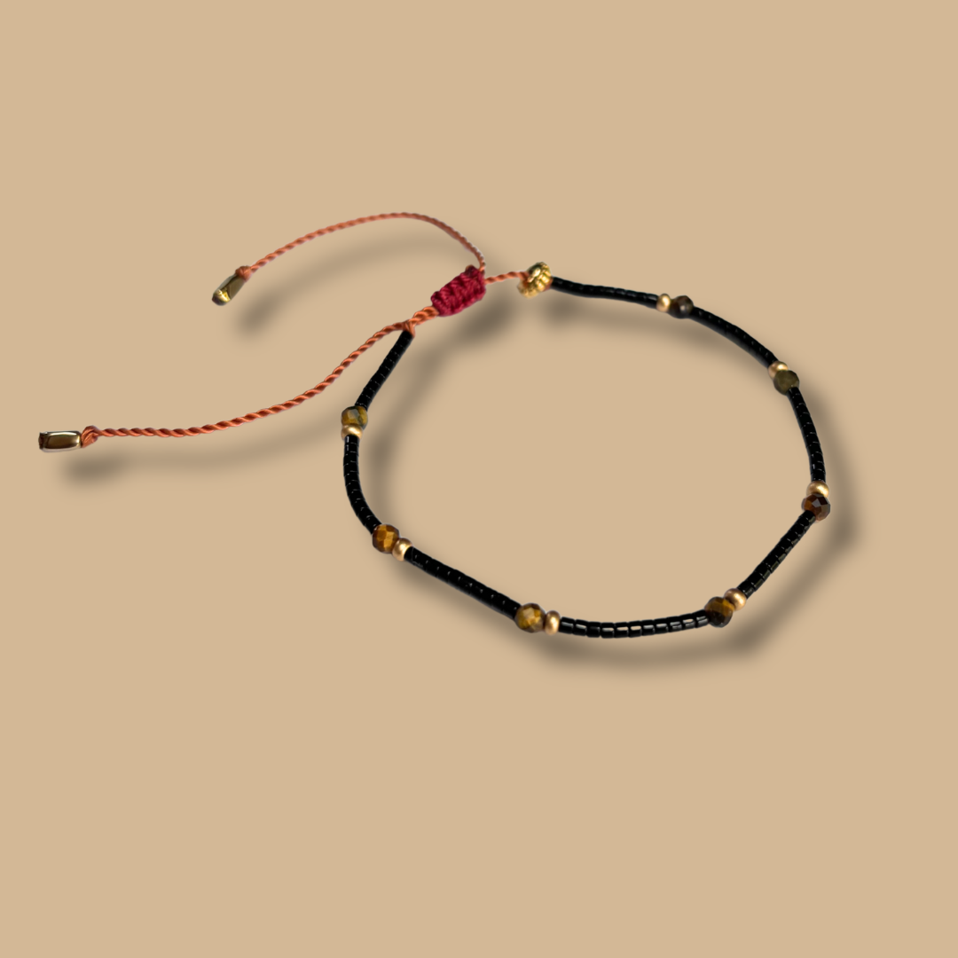 Bracelet noir et oeil de tigre HIPPY