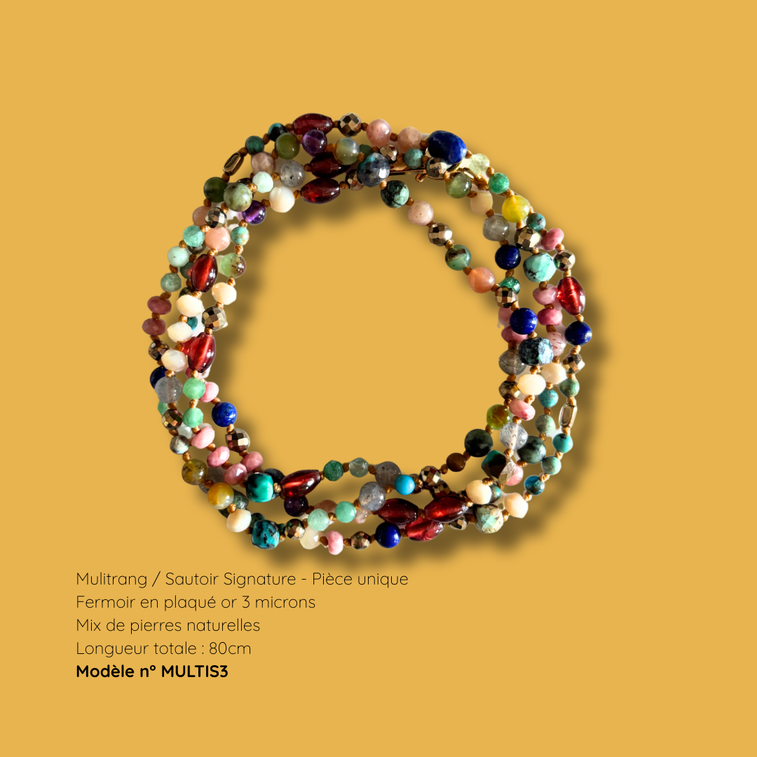 Multirang Signature — Collier & Bracelet en Pierres Naturelles, Gold Filled