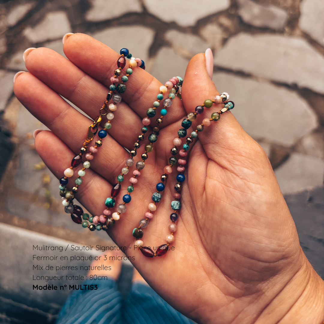 Multirang Signature — Collier & Bracelet en Pierres Naturelles, Gold Filled