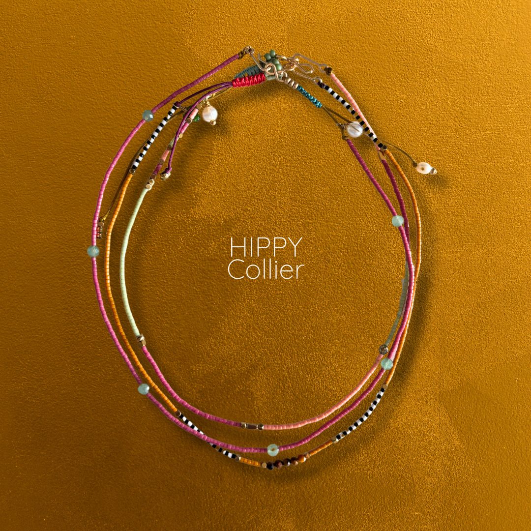 Collier surfeur HIPPY MarlaH Bijoux en perles Miyuki multicolores et pierres naturelles, pièce unique fait main en Belgique