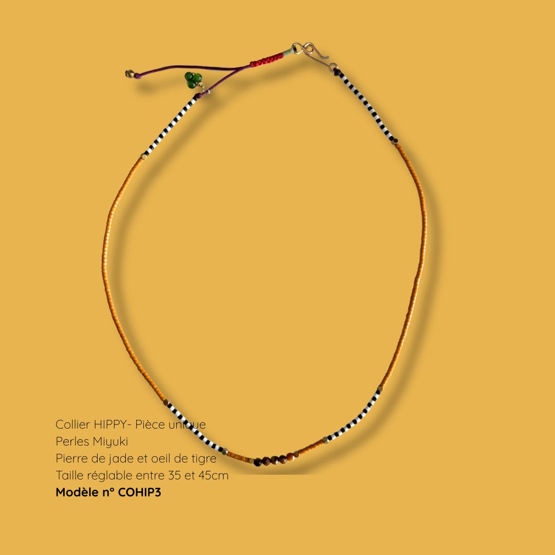 Collier surfeur HIPPY COHIP3 - perles Miyuki, jade et oeil de tigre, MarlaH Bijoux, pièce unique