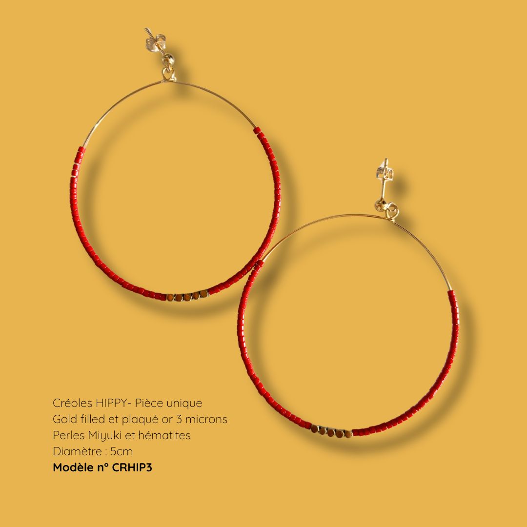 Créoles surfeur HIPPY CRHIP3 - perles Miyuki et hématites, gold filled, MarlaH Bijoux, pièce unique