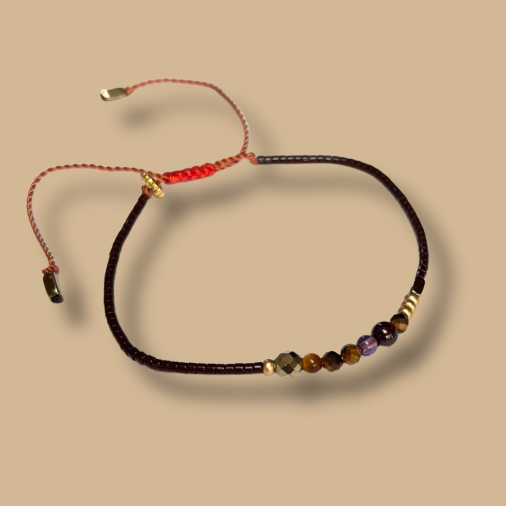 Bracelet chocolat et mix pierres naturelles HIPPY