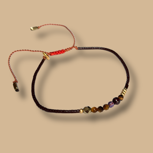 Bracelet chocolat et mix pierres naturelles HIPPY
