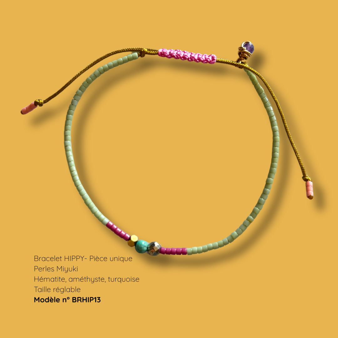 Bracelet HIPPY – perles Miyuki et pierre naturelle - pièce unique