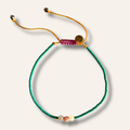 Bracelet Hippy vert, nacre et pierre de soleil