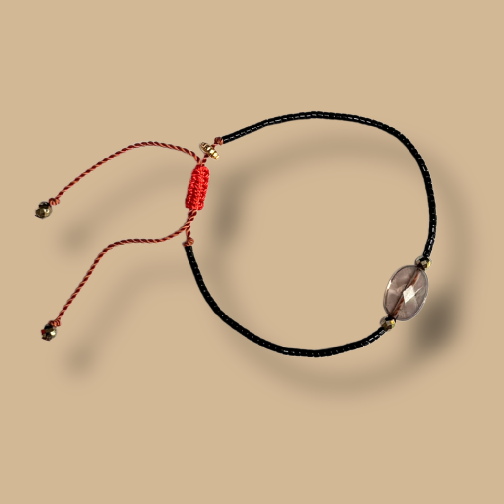 Bracelet perles noires et quartz fumé HIPPY