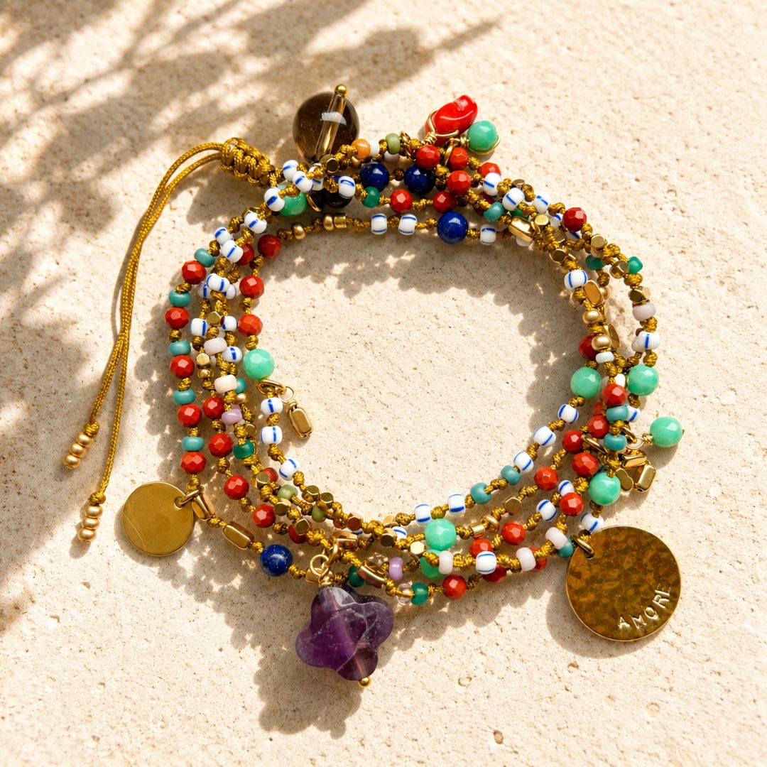 Sautoir HIPPY Free Spirit - médaille gravée  AMORE - pièce unique