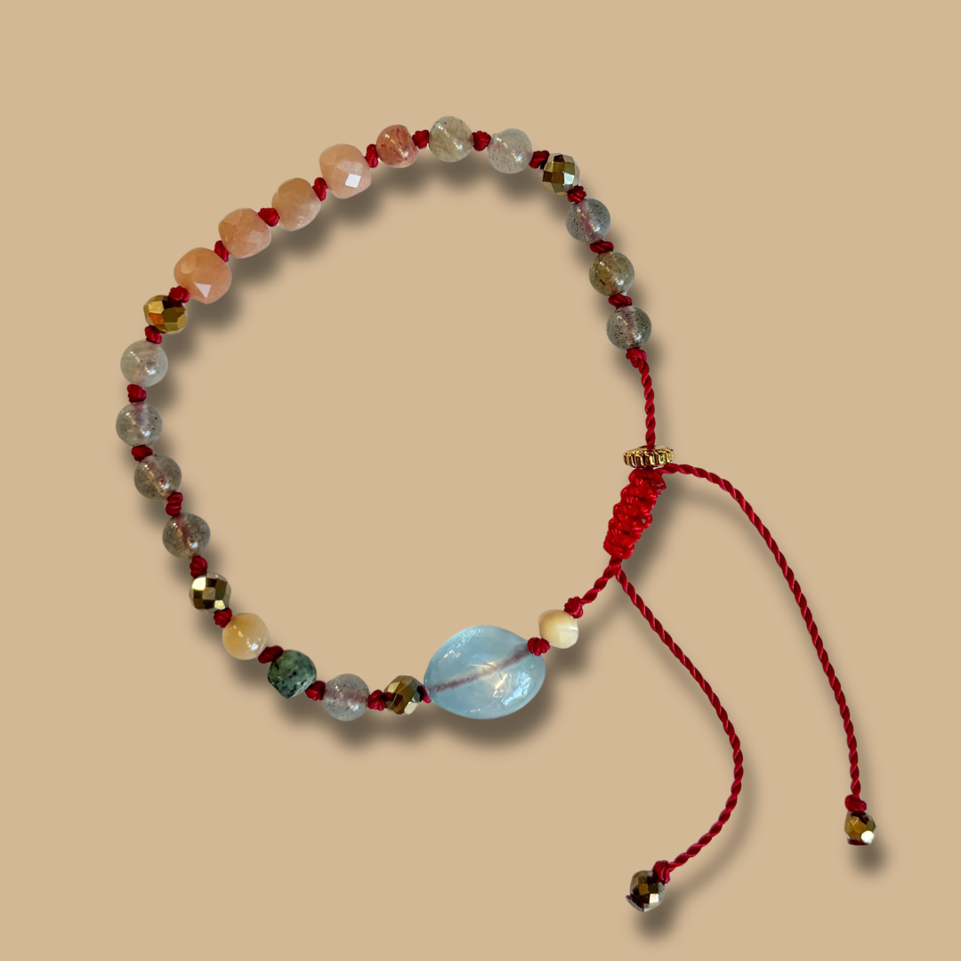 Bracelet pierre de soleil, labradorite, aigue marine - Signature