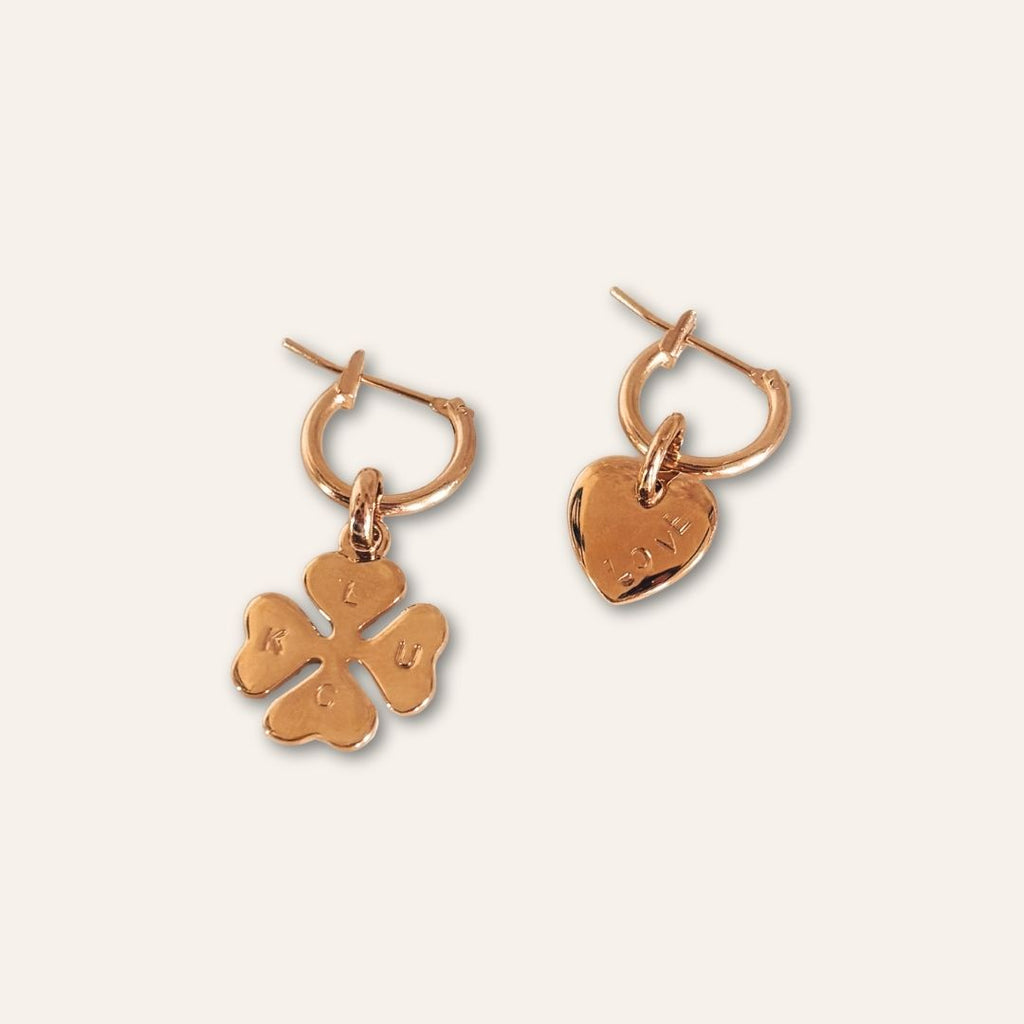 Boucles d'oreilles trèfle et coeur en or