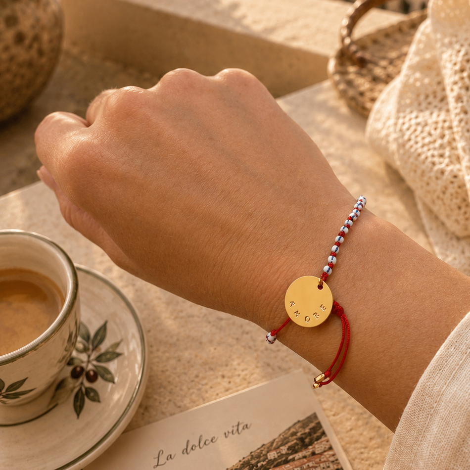 Bracelet médaille amore noué à la main en belgique
