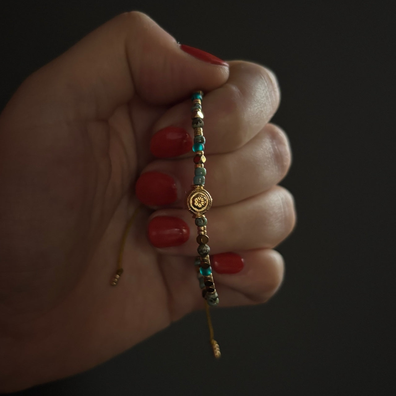 Bracelet HIPPY turquoise et perle dorée