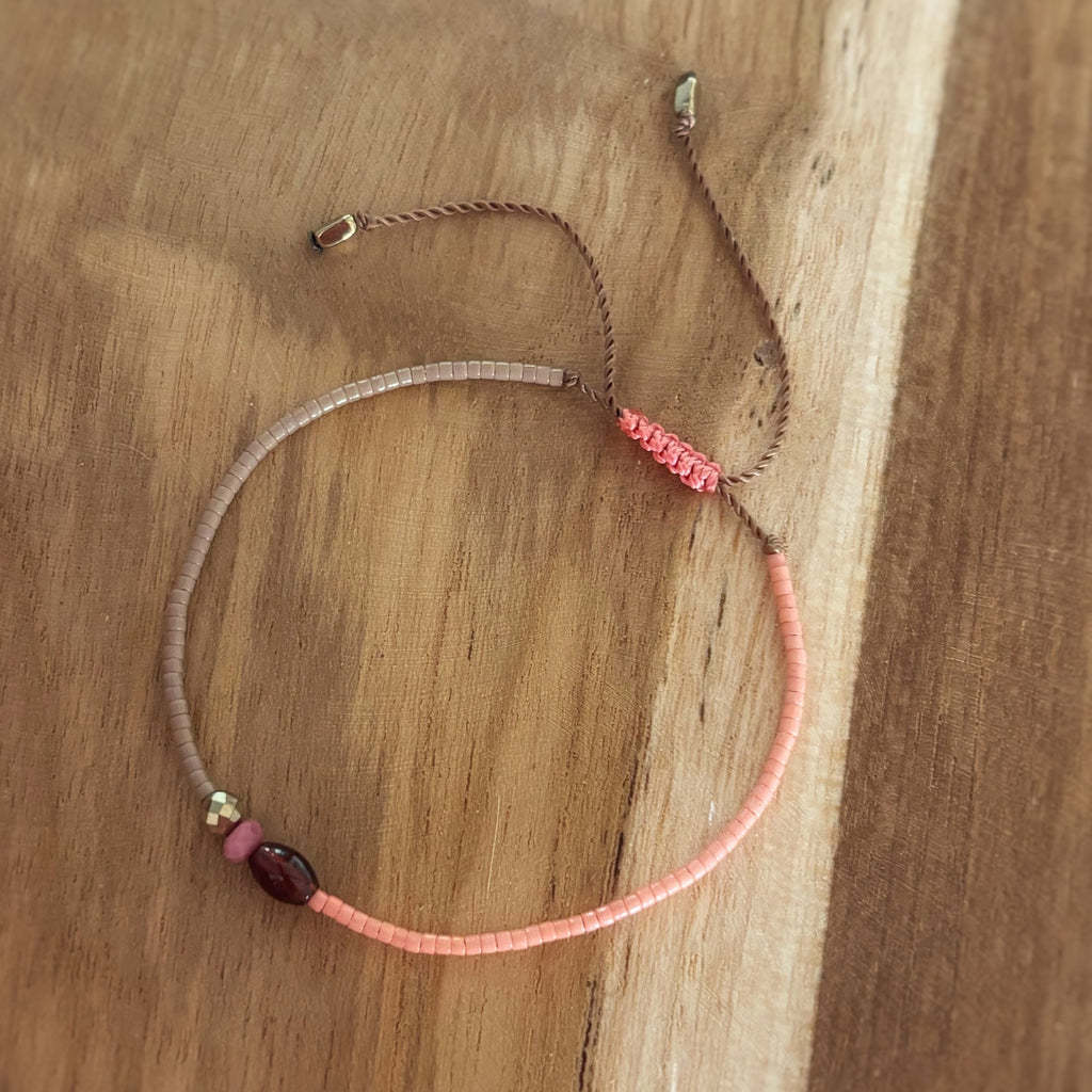 Bracelet Hippy Hématite, Rhodonite et Grenat