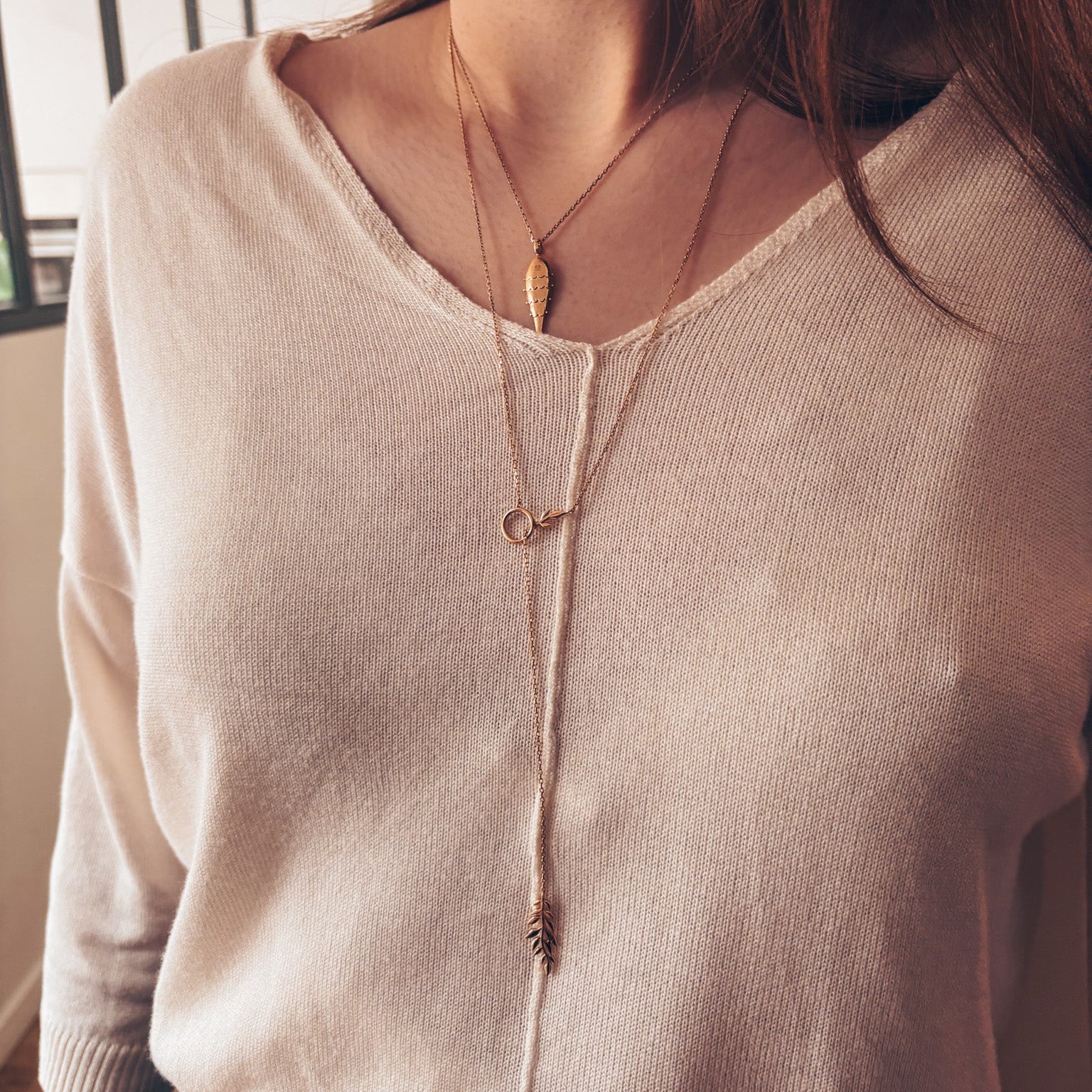 Collier long et fin en plaqué or 3 microns