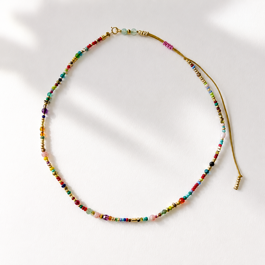 Collier surfeur été mix pierres naturelles et perles colorées