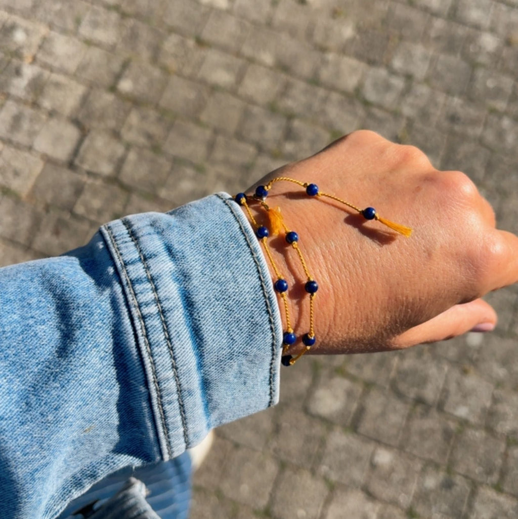 Bracelet double wrap lapis lazuli