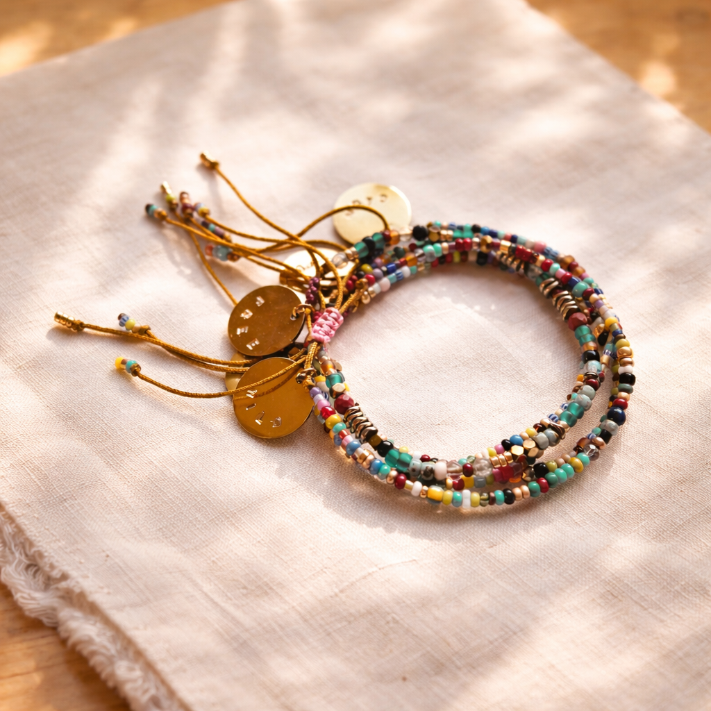 Bracelet talisman à personnaliser. message médaille et coloré