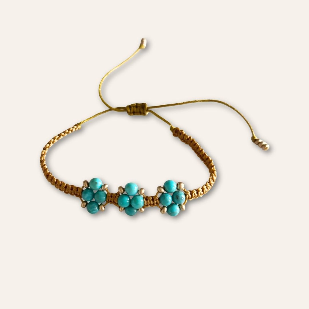 Bracelet NOMADE triple fleurs turquoises