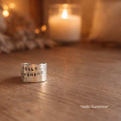 Bague en argent sterling poinçonné à la main message inspirant