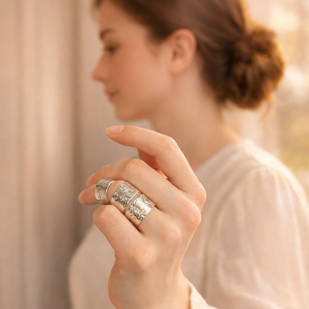 Bague en argent sterling 925 ajustable créatrice belge