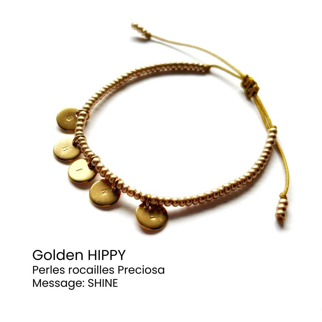 Bracelet perles dorées & médaille gravée - Golden HIPPY