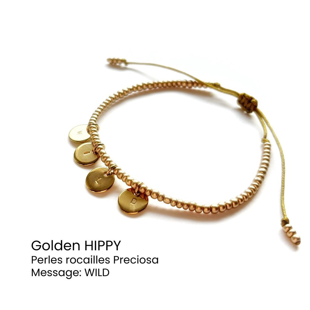 Bracelet perles dorées & médaille gravée - Golden HIPPY