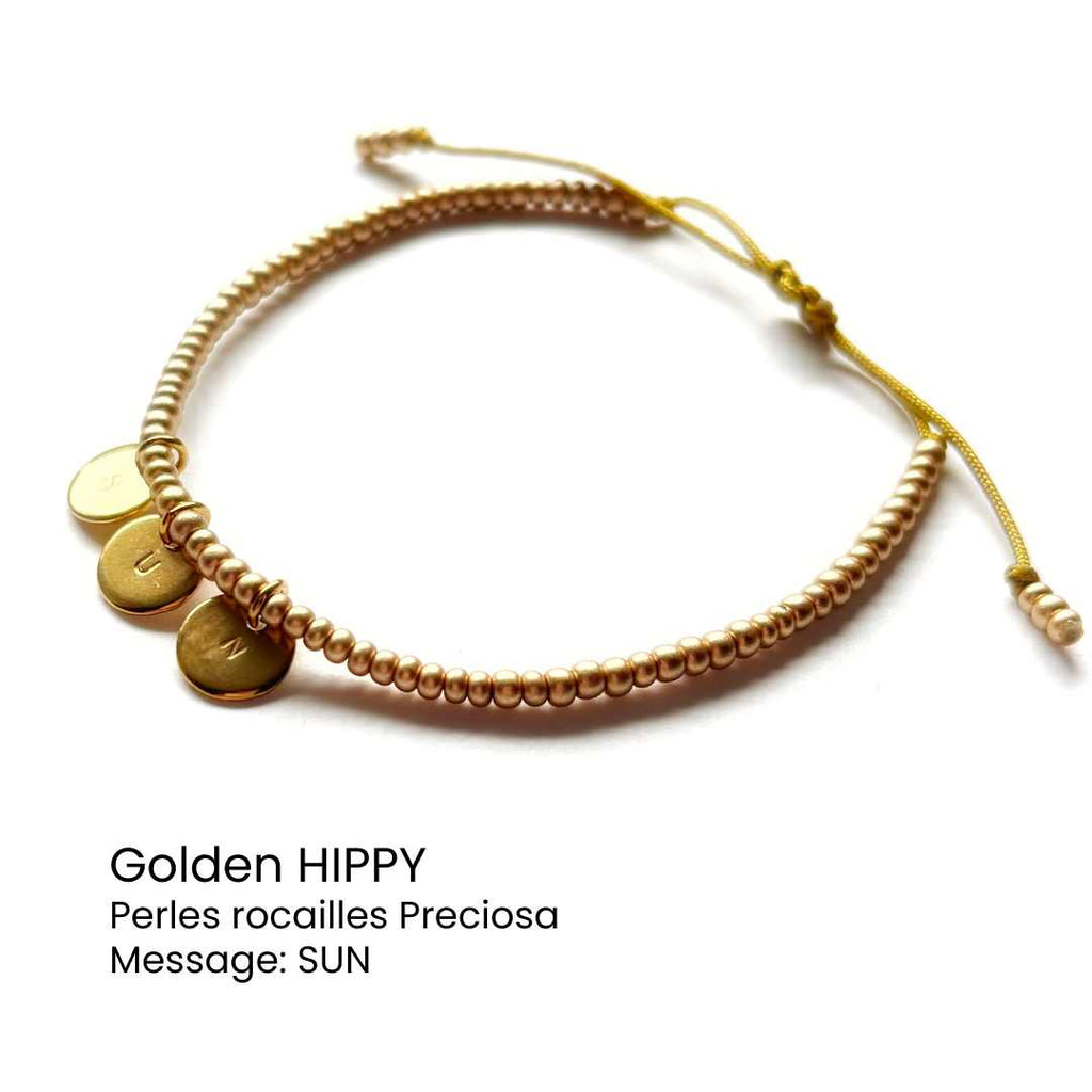 Bracelet perles dorées & médaille gravée - Golden HIPPY