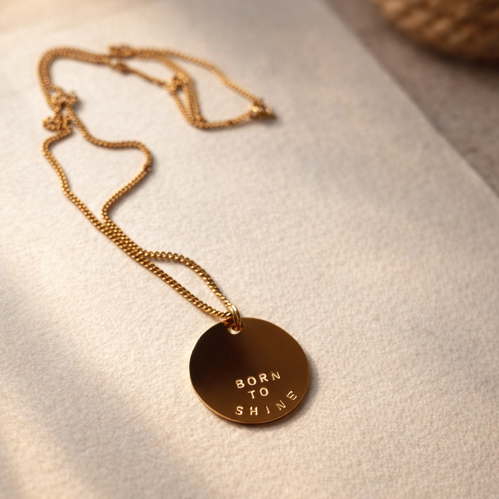 Collier gravé d'un messag inspirant créatrice belge