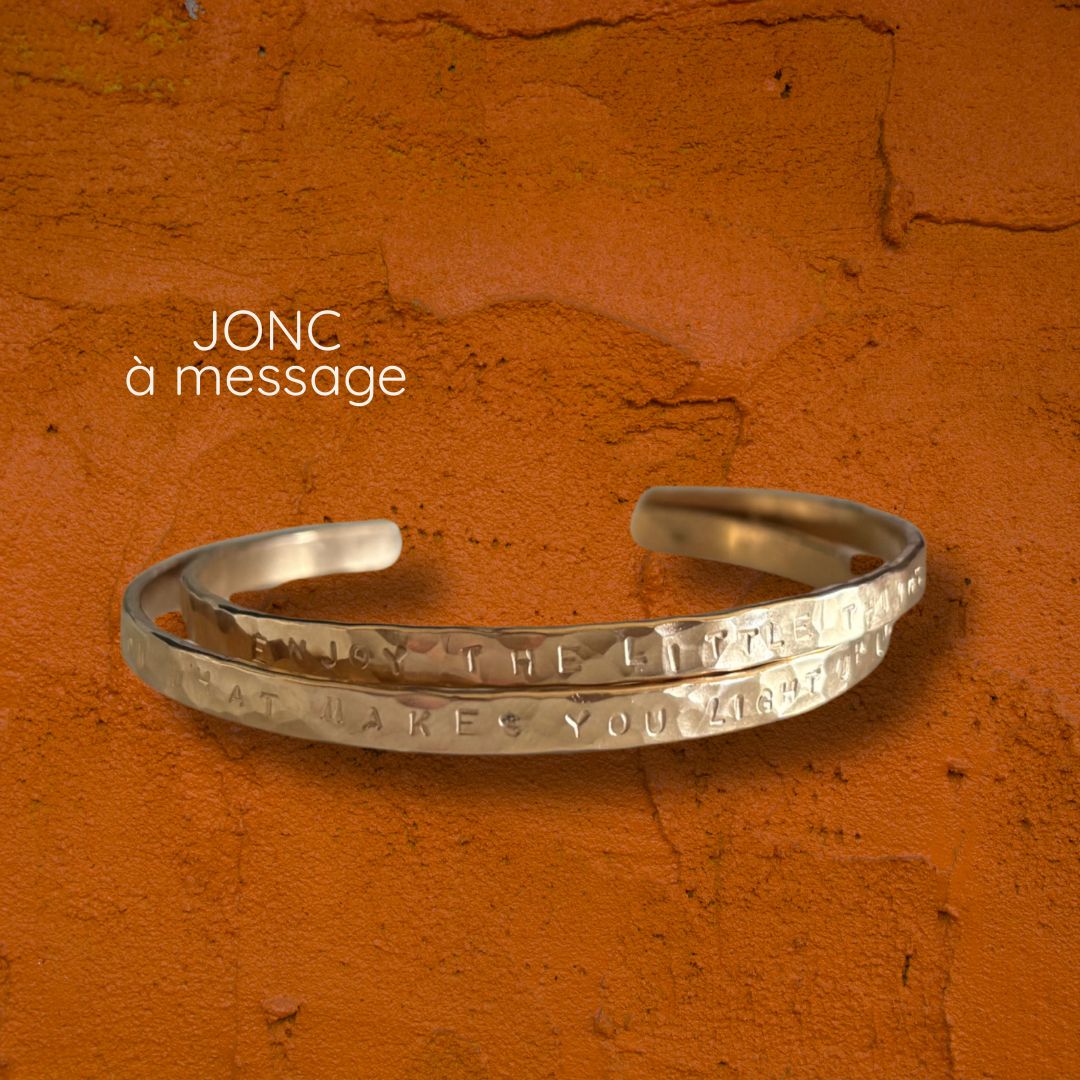 Bracelet jonc gravé personnalisé à message, plaqué or 750 3 microns, MarlaH Bijoux
