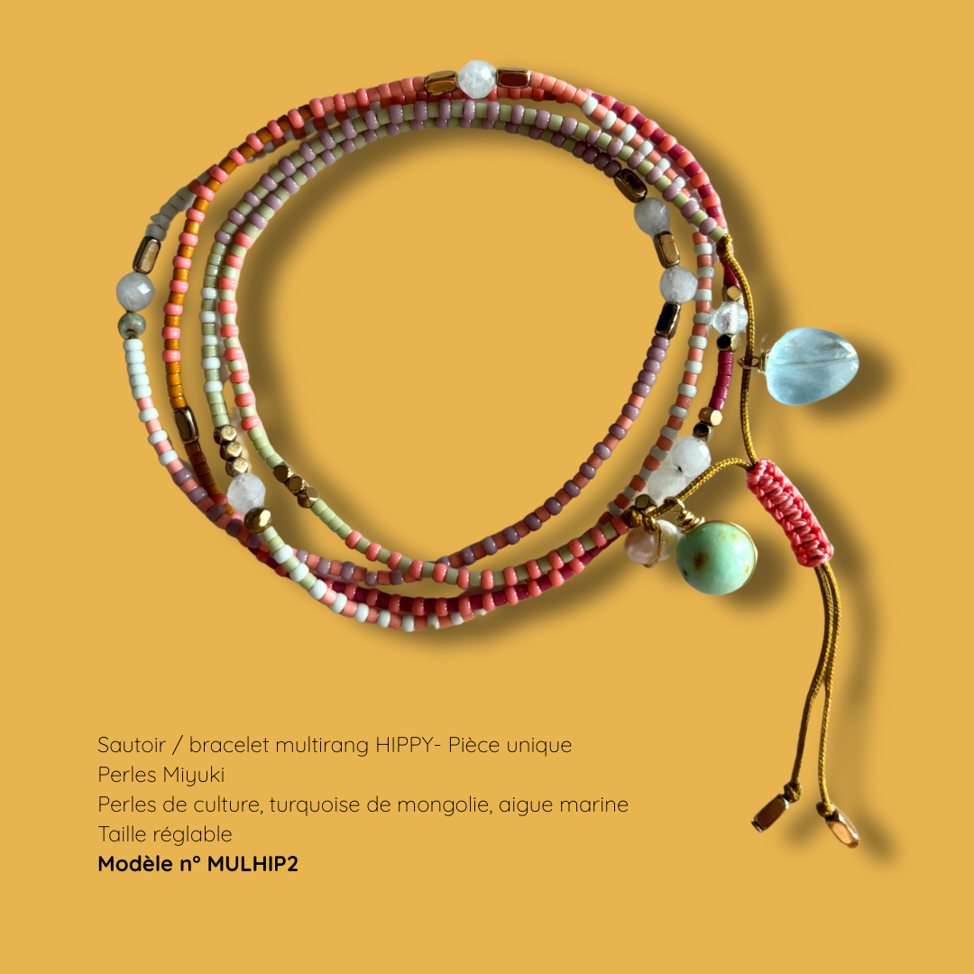 Sautoir et bracelet wrap en perles Miyuki multicolores