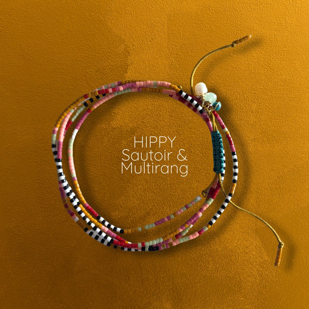 Sautoir et bracelet wrap HIPPY en perles Miyuki multicolores, se porte en collier long ou enroulé en bracelet multirang - MarlaH Bijoux